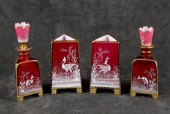 FOUR-PIECE ENAMELED ROSE GLASS