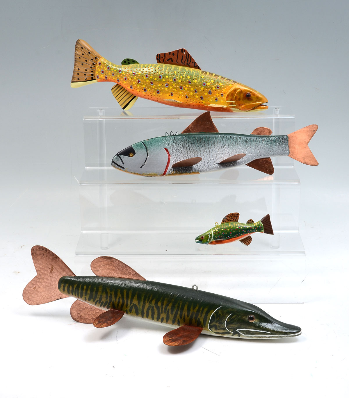 FOUR PIECE FISH DECOY LOT: 1) Two