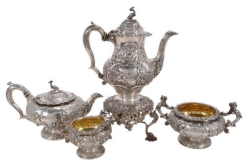 FOUR PIECE GEORGE IV ENGLISH SILVER
