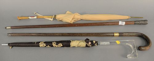 FOUR PIECE GROUP TO INCLUDE CANE