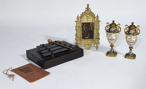 FOUR PIECE LOT, BRASS FRAME WITH