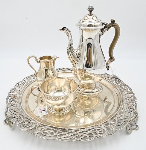 FOUR PIECE SILVER SET, TO INCLUDE