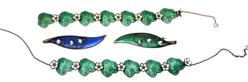 FOUR PIECE STERLING ENAMELED
