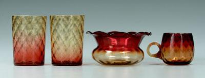 Four pieces amberina: two diamond