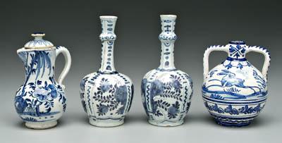 Four pieces blue and white Delft: