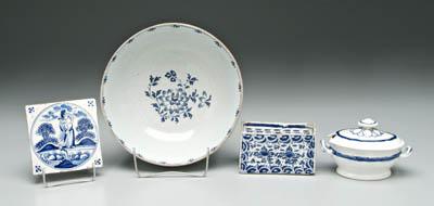 Four pieces blue and white Delft:
