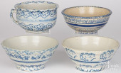 FOUR PIECES BLUE SPONGEWARE<br