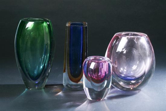 FOUR PIECES CASED ART GLASS. 20th