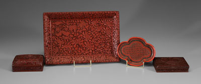 Four pieces Chinese carved lacquer: