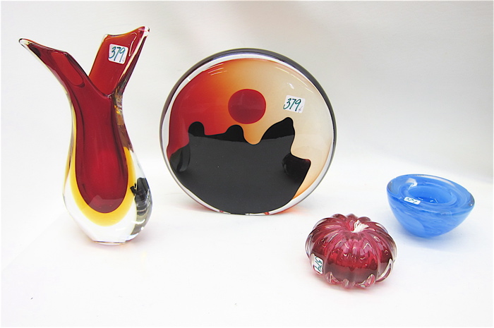 FOUR PIECES CONTEMPORARY ART GLASS: