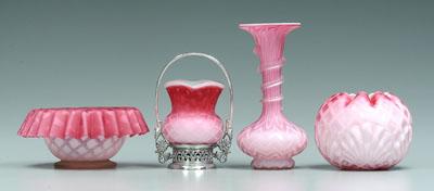 Four pieces cranberry satin
