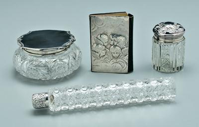 Four pieces cut glass and silver: