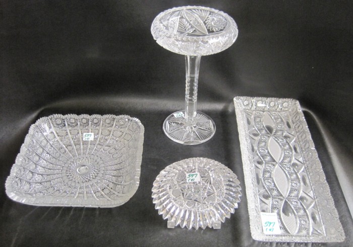 FOUR PIECES HAND CUT AND ENGRAVED
