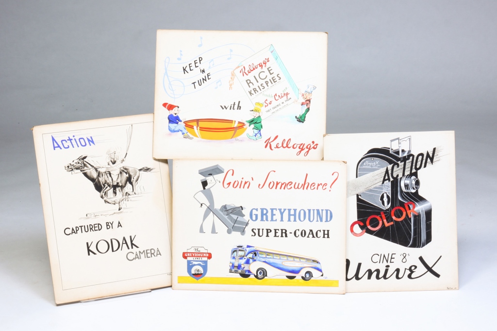 FOUR PIECES OF ADVERTISING ART BY