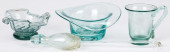 FOUR PIECES OF BLOWN AQUA GLAS
