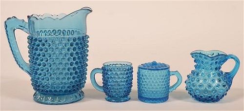 FOUR PIECES OF BLUE HOBNAIL