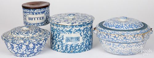 FOUR PIECES OF BLUE SPONGEWARETwo