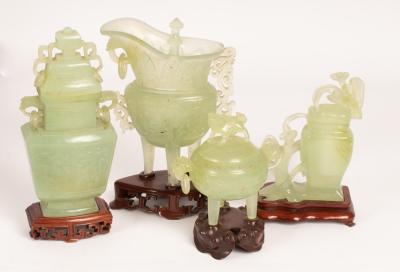 Four pieces of celadon jade