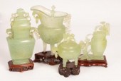 Four pieces of celadon jade ca
