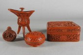 FOUR PIECES OF CINNABAR LACQUE