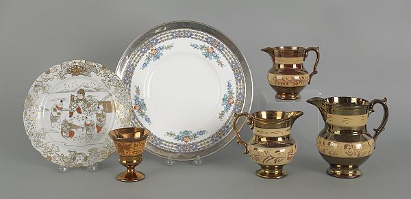 Four pieces of copper luster