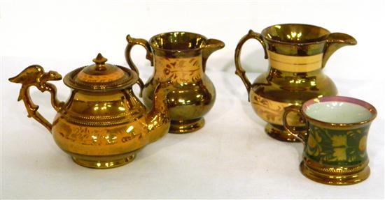 Four pieces of copper lustre