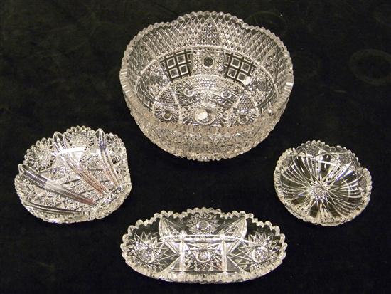 Four pieces of cut glass: bowl  9''