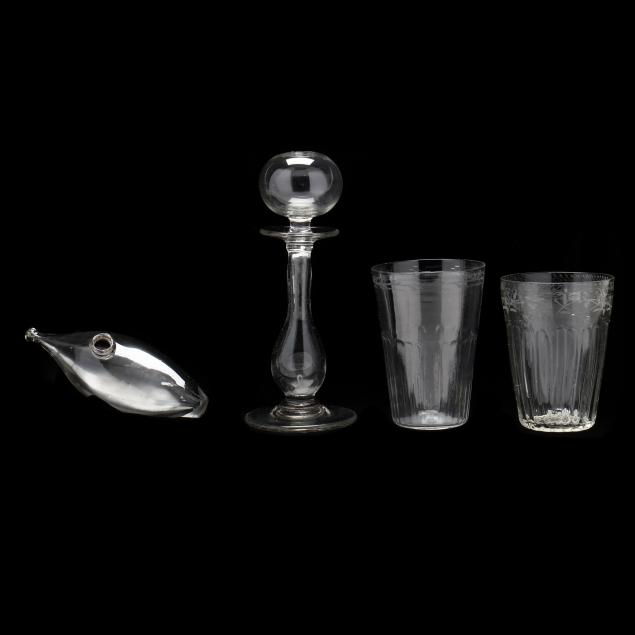 FOUR PIECES OF EARLY BLOWN GLASS