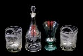 FOUR PIECES OF EARLY ETCHED GL