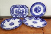 FOUR PIECES OF FLOW BLUE. Incl