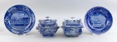 FOUR PIECES OF FLOW BLUE PORCE
