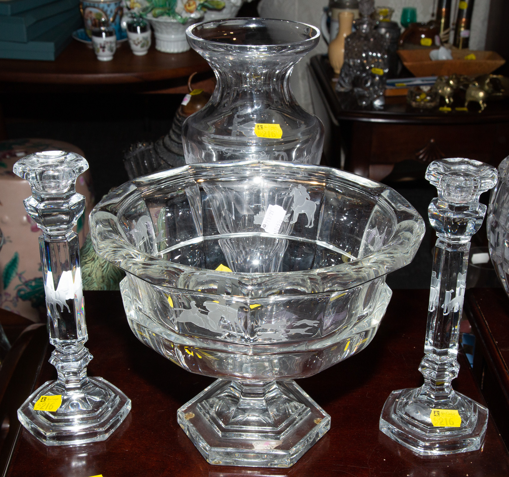 FOUR PIECES OF FOX HUNTING ETCHED