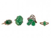 FOUR PIECES OF GOLD & JADE JEW