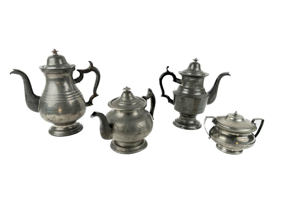 FOUR PIECES OF PEWTER 19TH