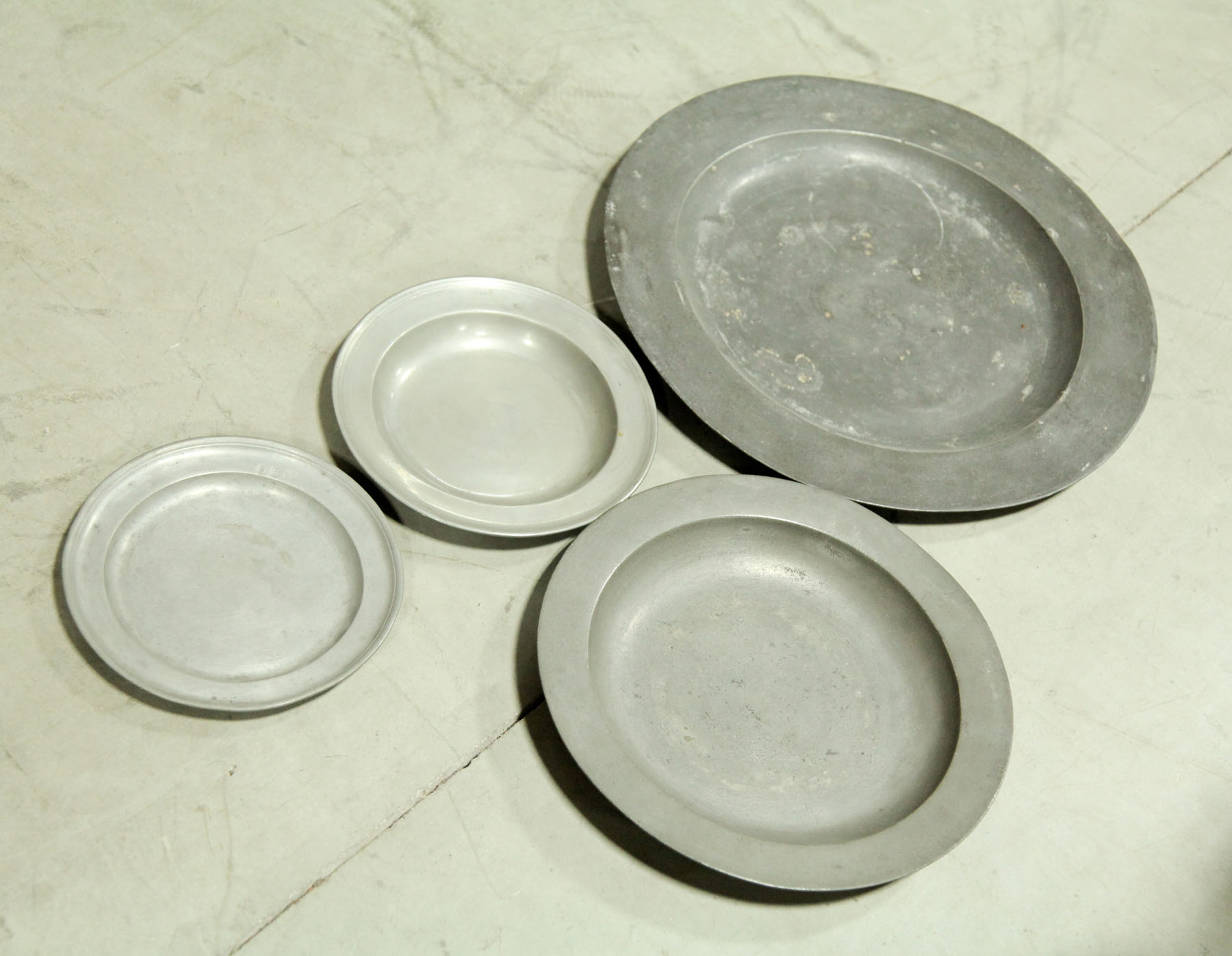 FOUR PIECES OF PEWTER.  European 
