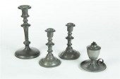 FOUR PIECES OF PEWTER LIGHTING