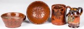 FOUR PIECES OF REDWARE, 19TH C