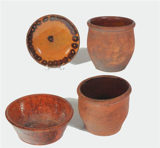 FOUR PIECES OF REDWARE. 