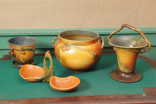 FOUR PIECES OF ROSEVILLE POTTERY.