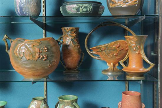 FOUR PIECES OF ROSEVILLE POTTERY.