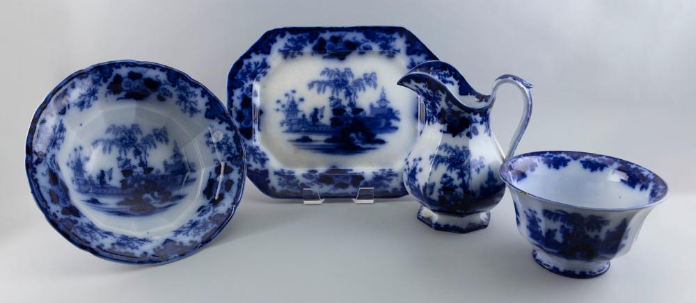FOUR PIECES OF SCINDE FLOW BLUE