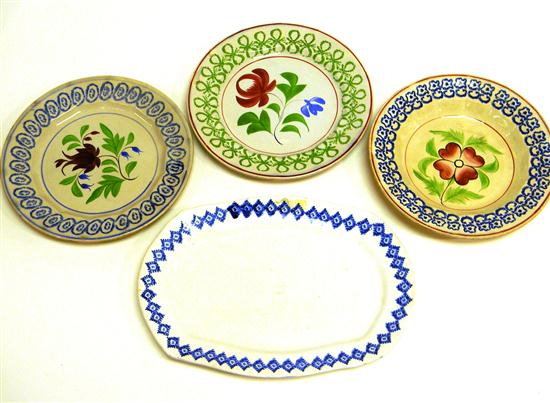 Four pieces of sitck spatterware