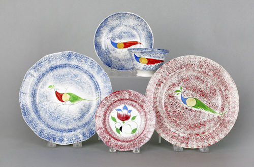 Four pieces of spatterware 19th
