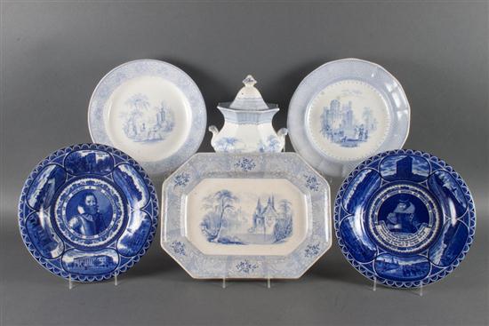 Four pieces of Staffordshire blue