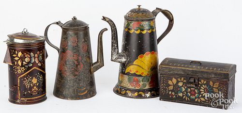 FOUR PIECES OF TOLEWARE, 19TH
