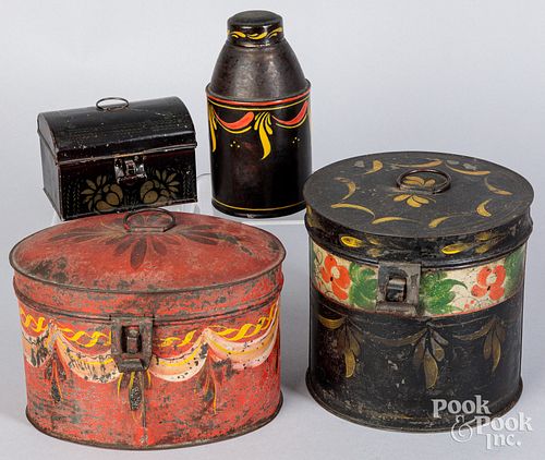 FOUR PIECES OF TOLEWARE, 19TH