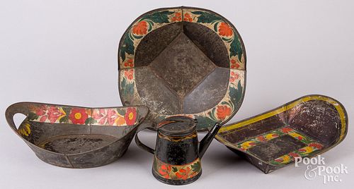 FOUR PIECES OF TOLEWARE, 19TH