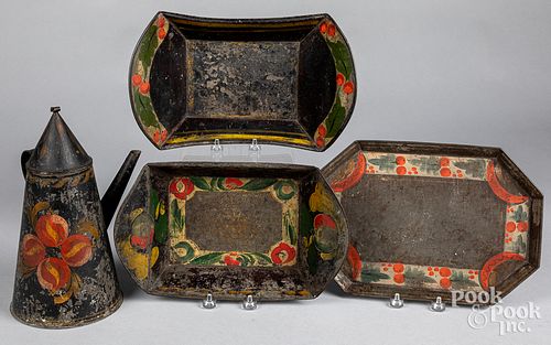 FOUR PIECES OF TOLEWAREFour
