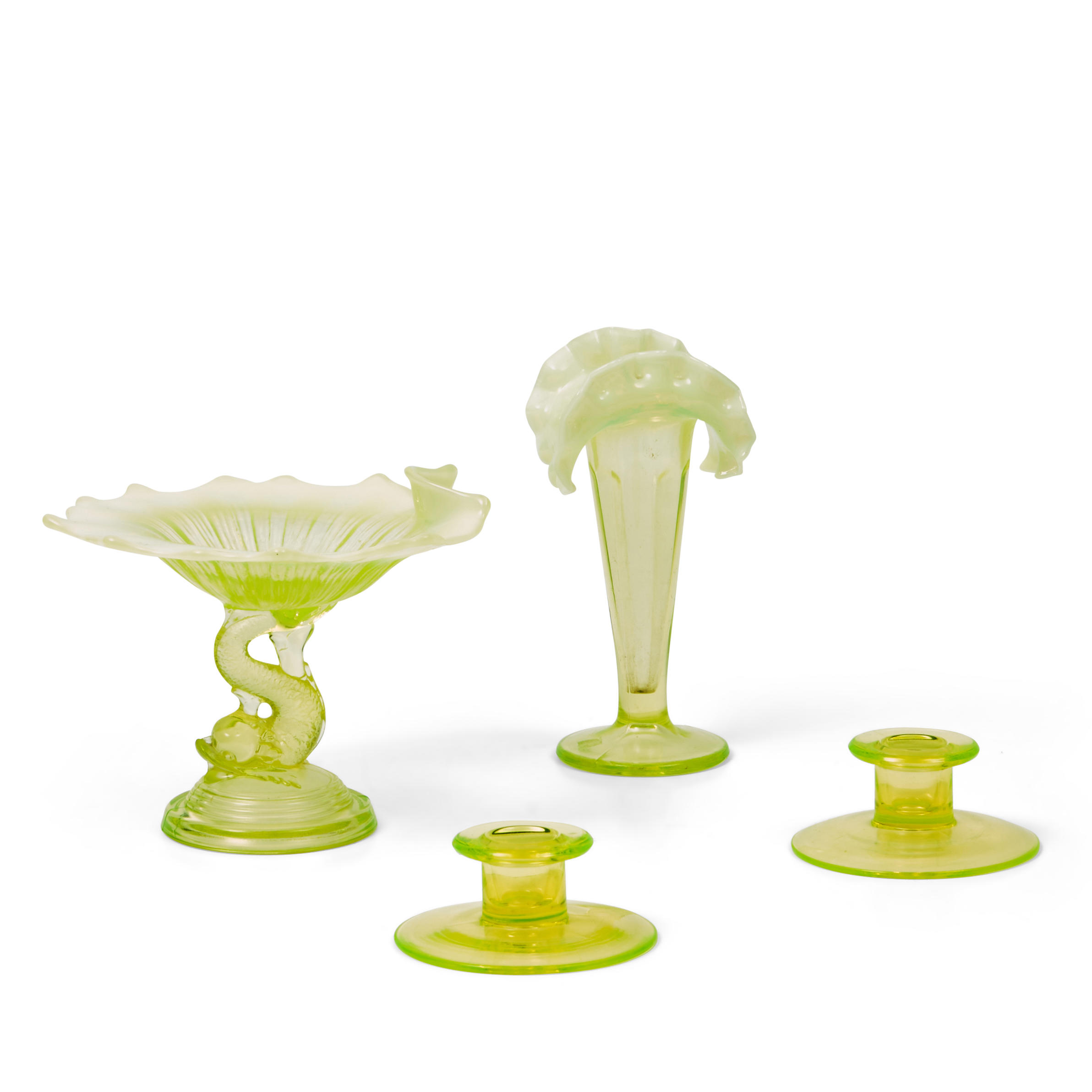 FOUR PIECES OF VASELINE GLASS a