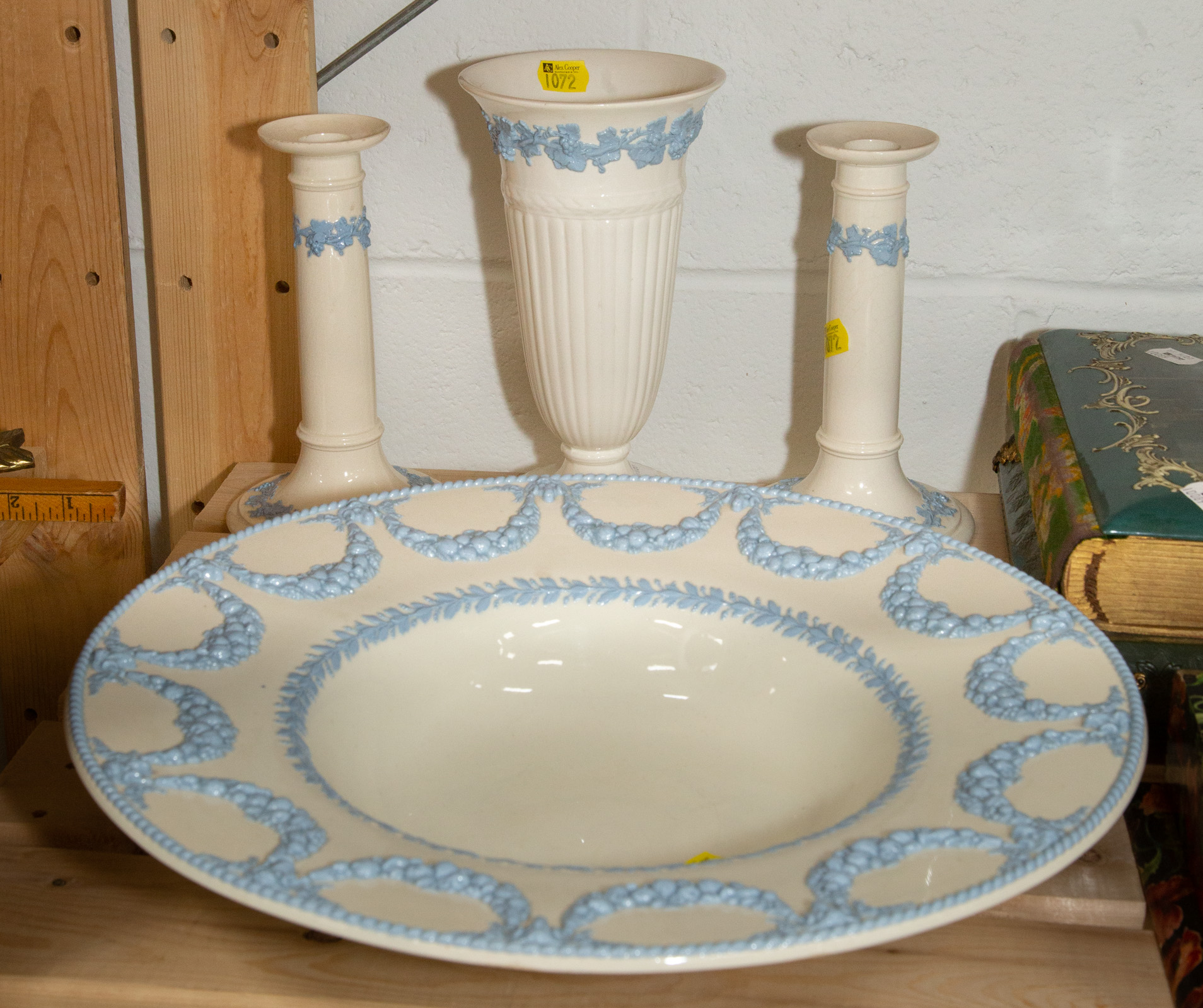 FOUR PIECES OF WEDGWOOD EMBOSSED